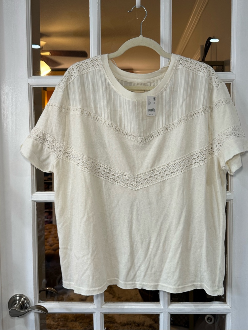 ▫️🔅 Free People We The Free Dorothy Tee Cream Lace-Trim Short Sleeve 🔅▫️ - Picture 7 of 11